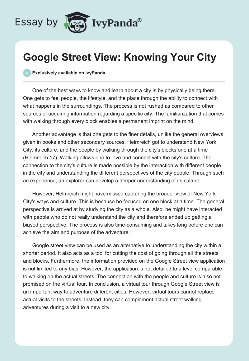 Google Street View: Knowing Your City. Page 1
