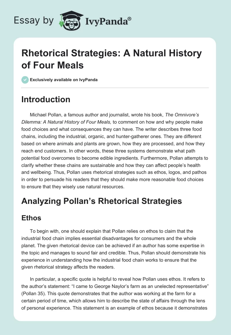 Rhetorical Strategies: A Natural History of Four Meals. Page 1