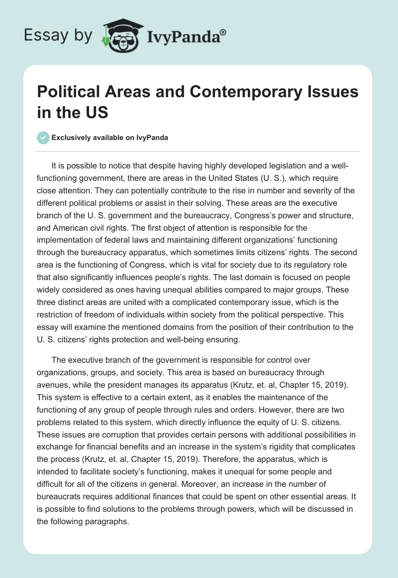 Political Areas and Contemporary Issues in the US. Page 1