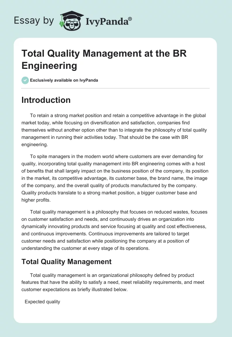 Total Quality Management at the BR Engineering. Page 1