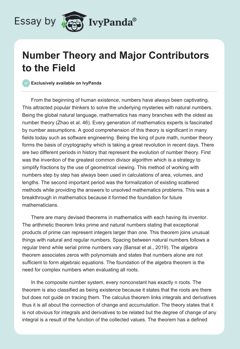 Number Theory and Major Contributors to the Field. Page 1