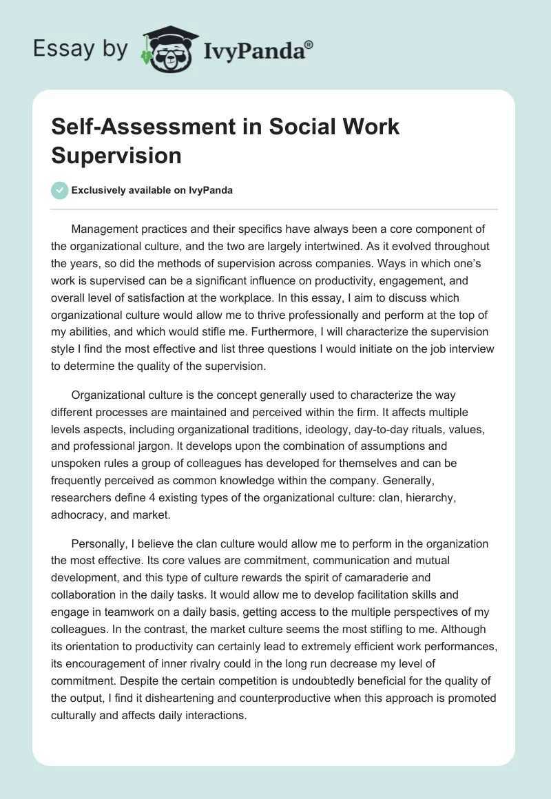 Self-Assessment in Social Work Supervision. Page 1