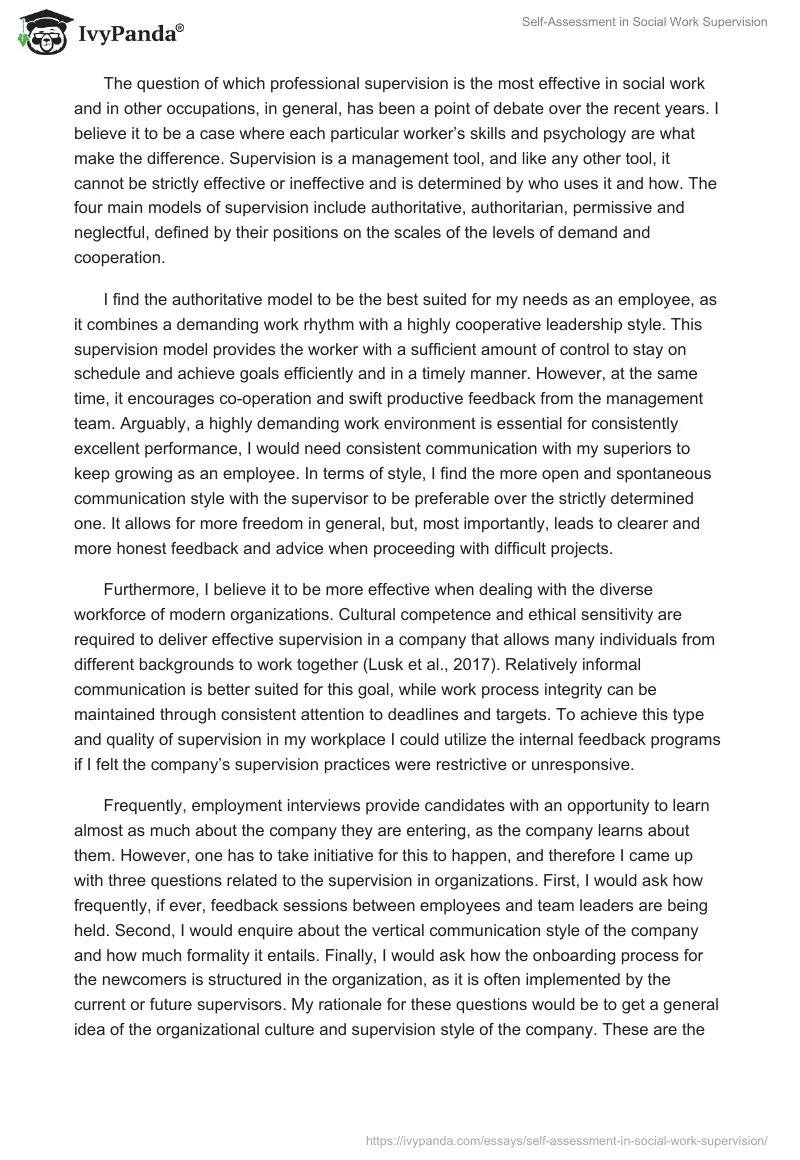 Self-Assessment in Social Work Supervision. Page 2
