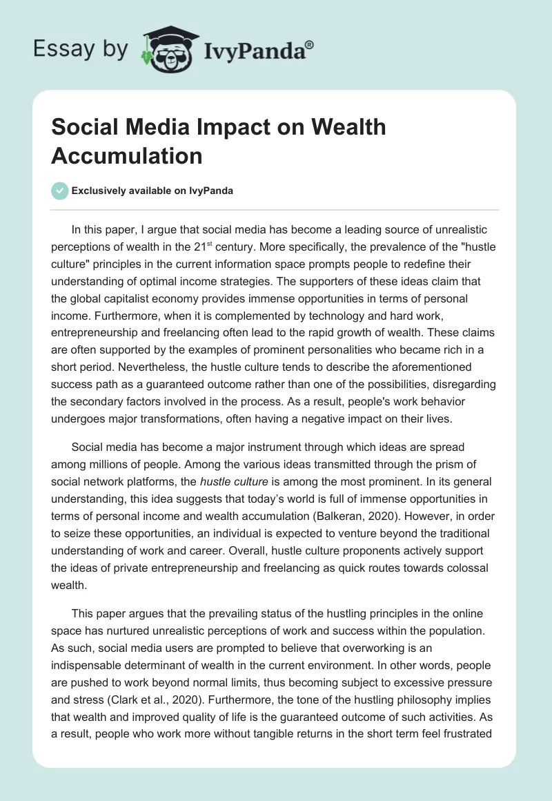 Social Media Impact on Wealth Accumulation. Page 1