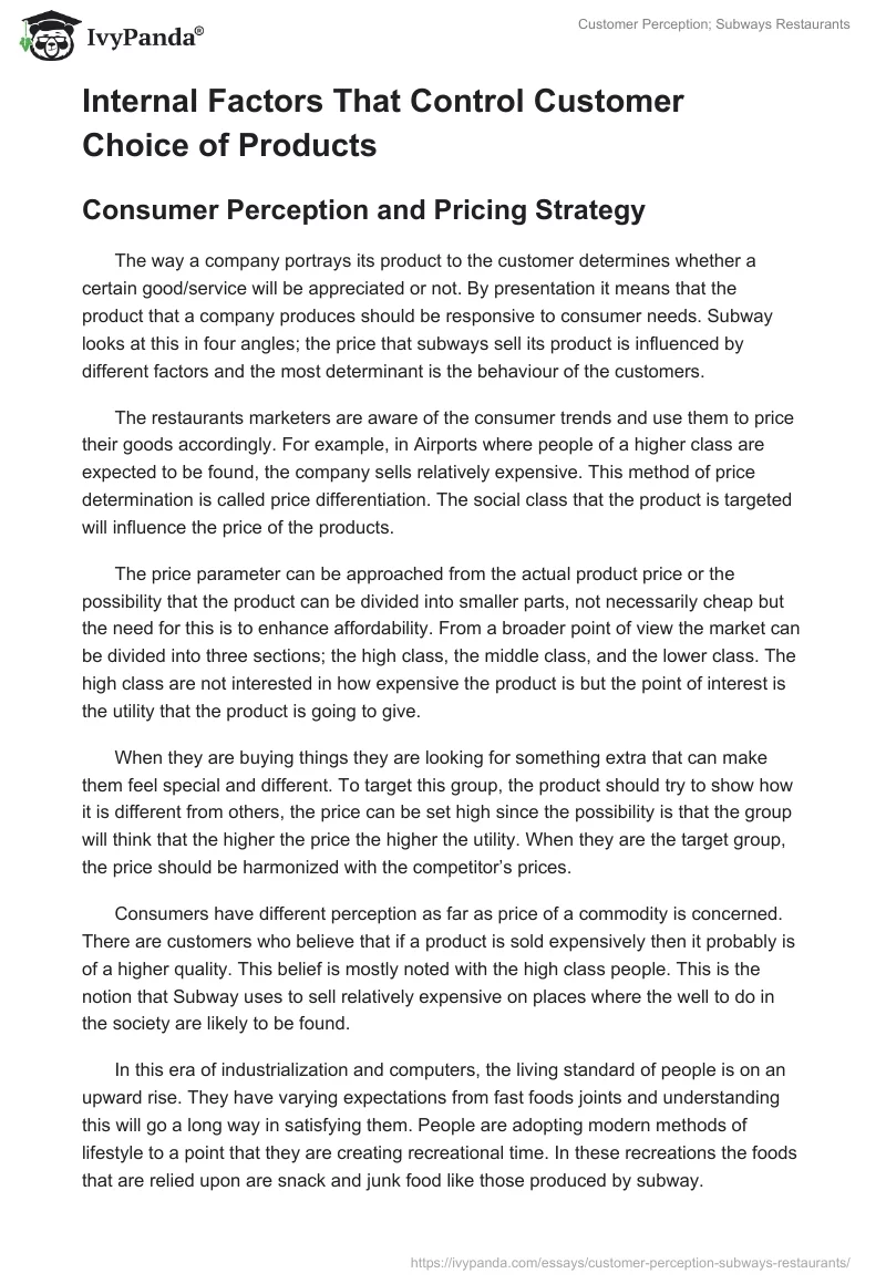 Customer Perception; Subways Restaurants. Page 4