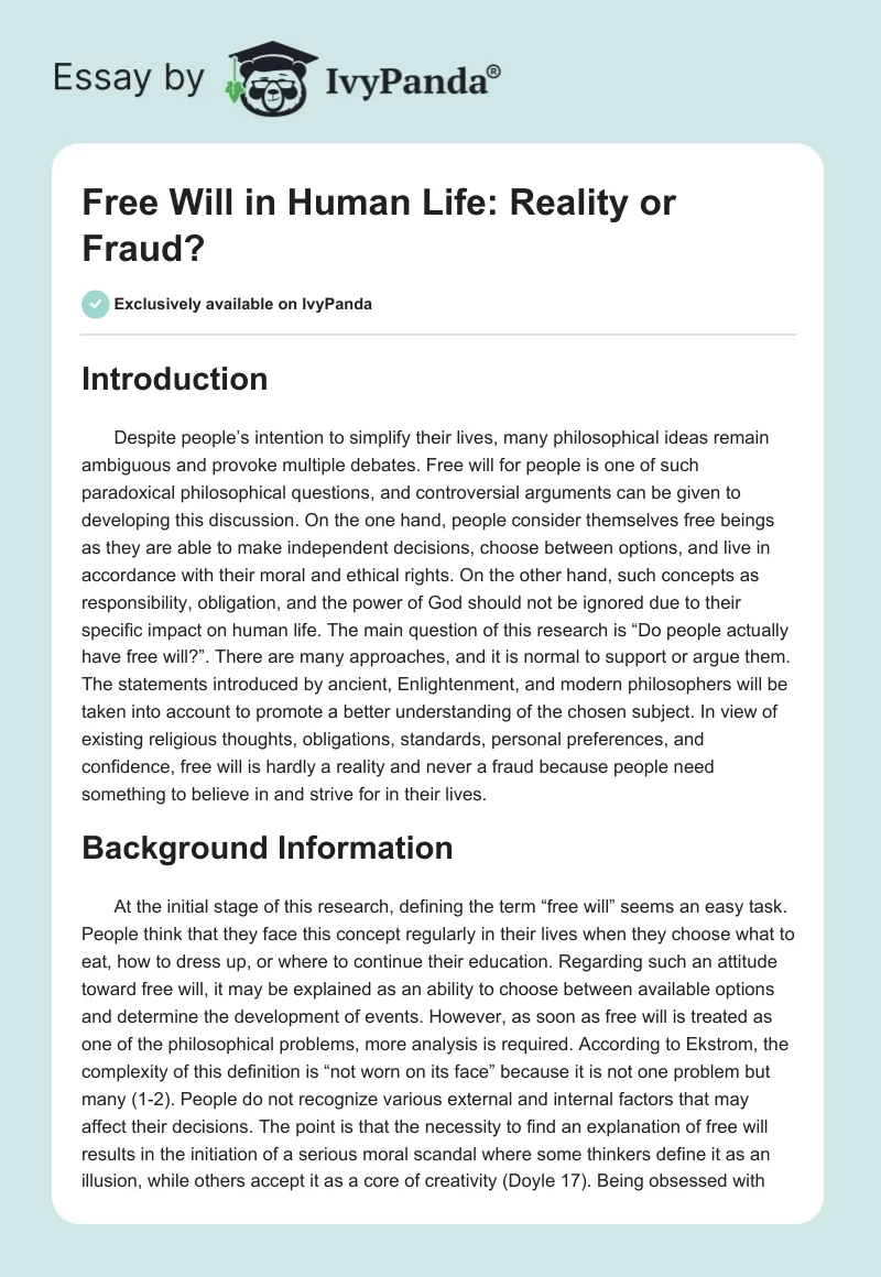 Free Will in Human Life: Reality or Fraud?. Page 1