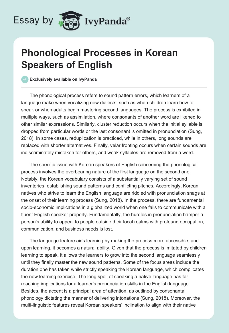 Phonological Processes in Korean Speakers of English. Page 1