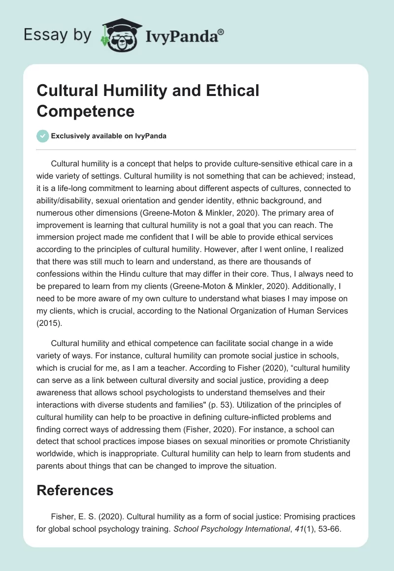 Cultural Humility and Ethical Competence. Page 1