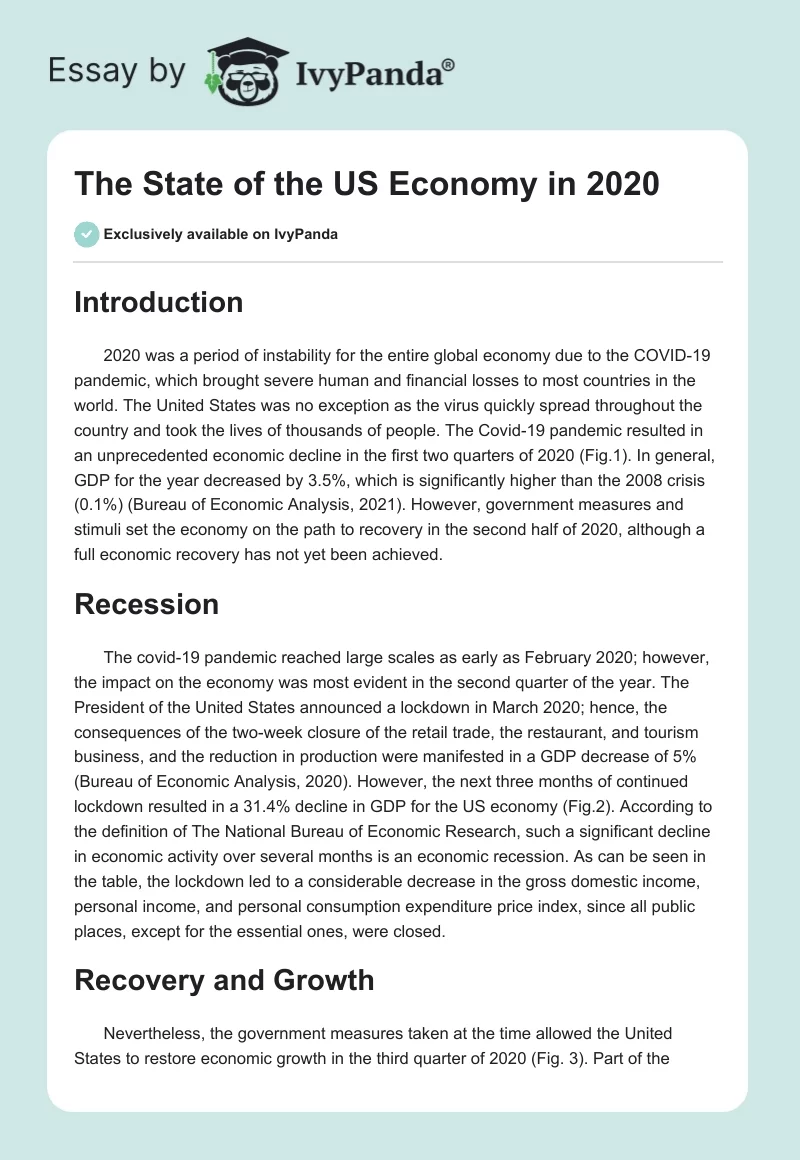 The State of the US Economy in 2020. Page 1