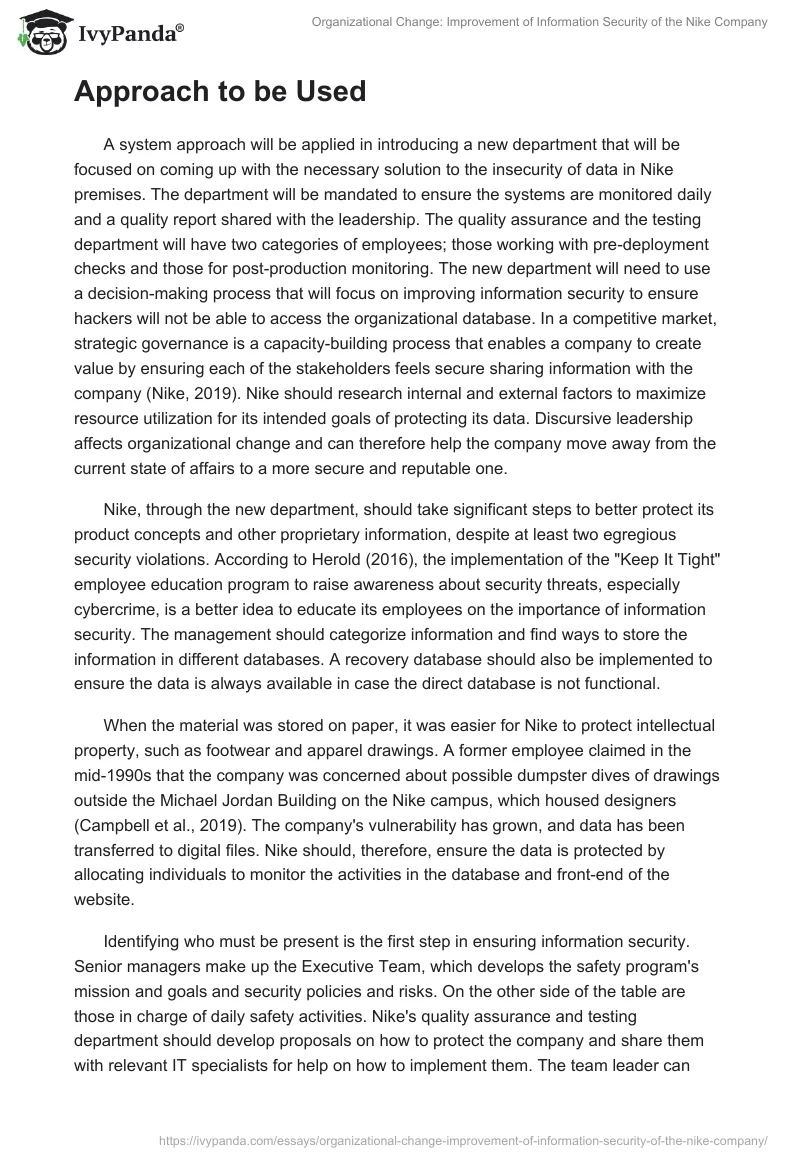 Organizational Change: Improvement of Information Security of the Nike Company. Page 2