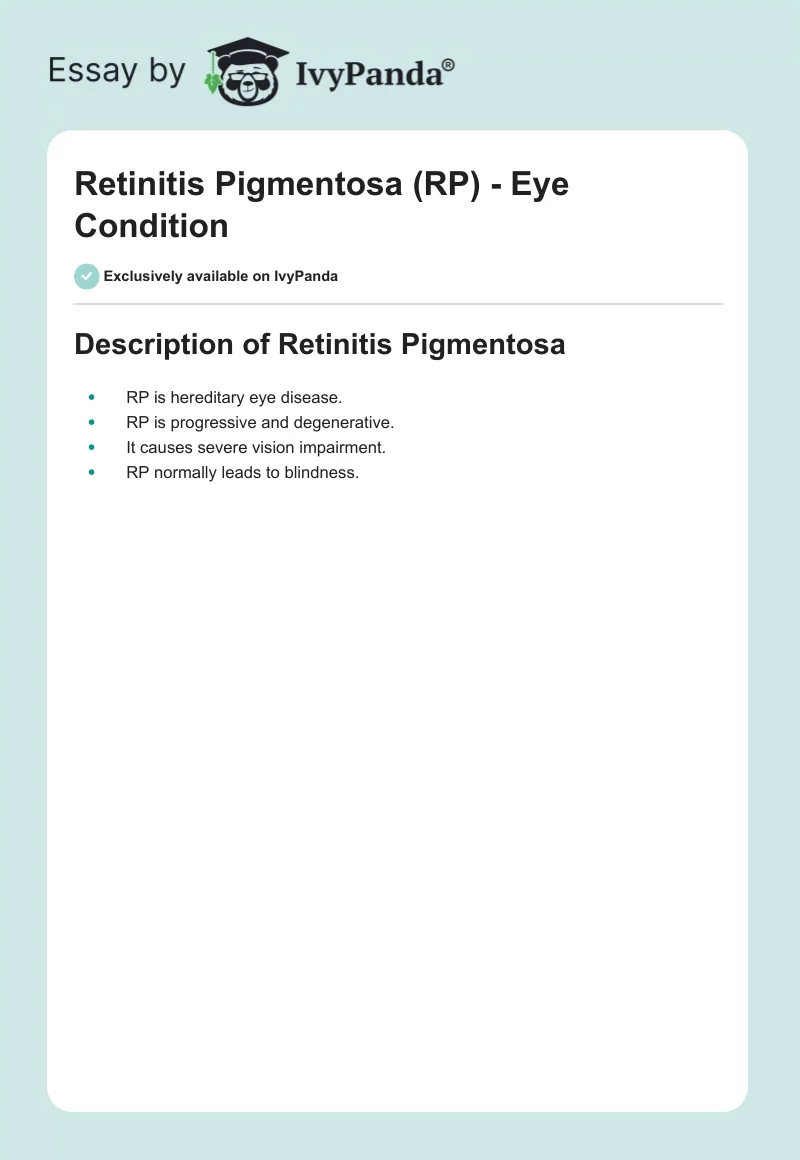 Retinitis Pigmentosa (RP) - Eye Condition. Page 1