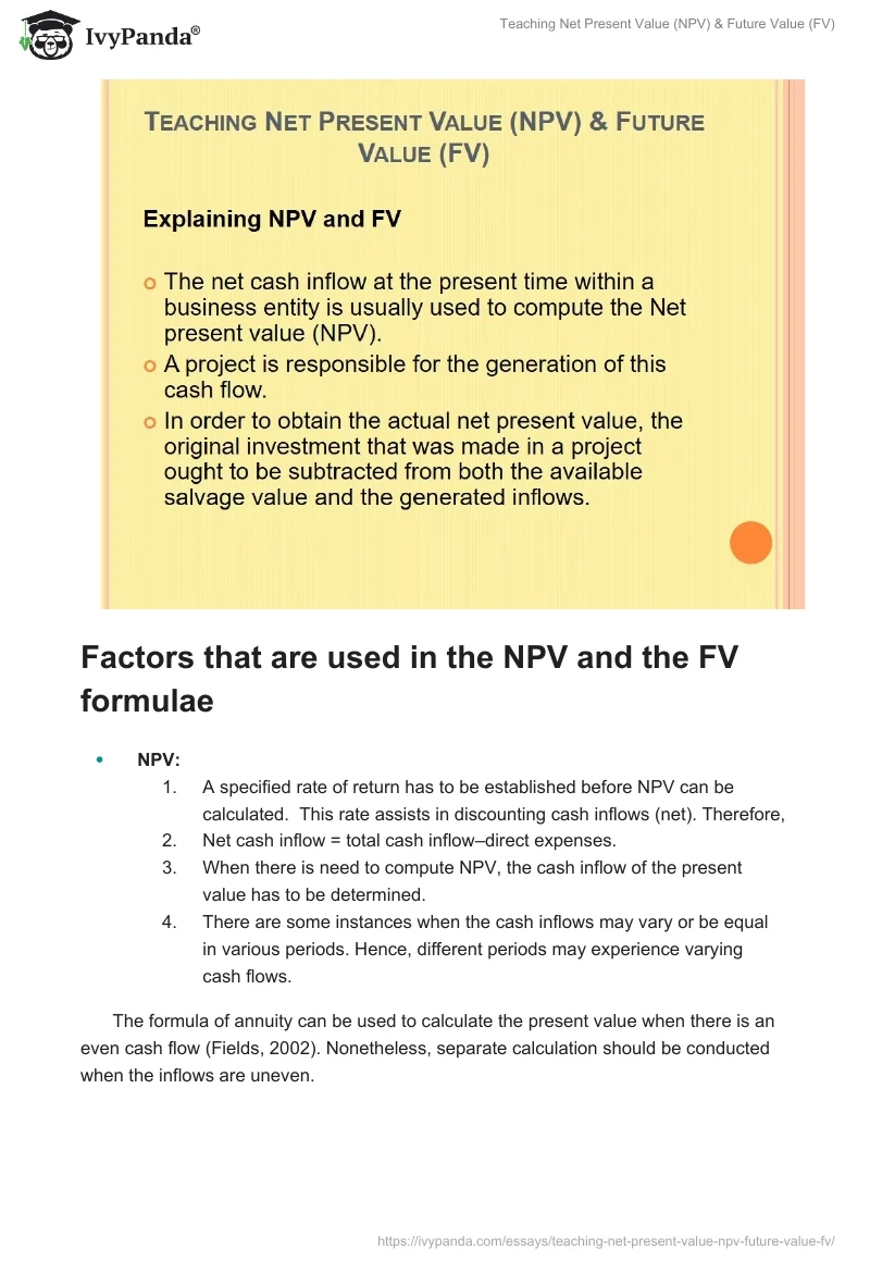 Teaching Net Present Value (NPV) & Future Value (FV). Page 2