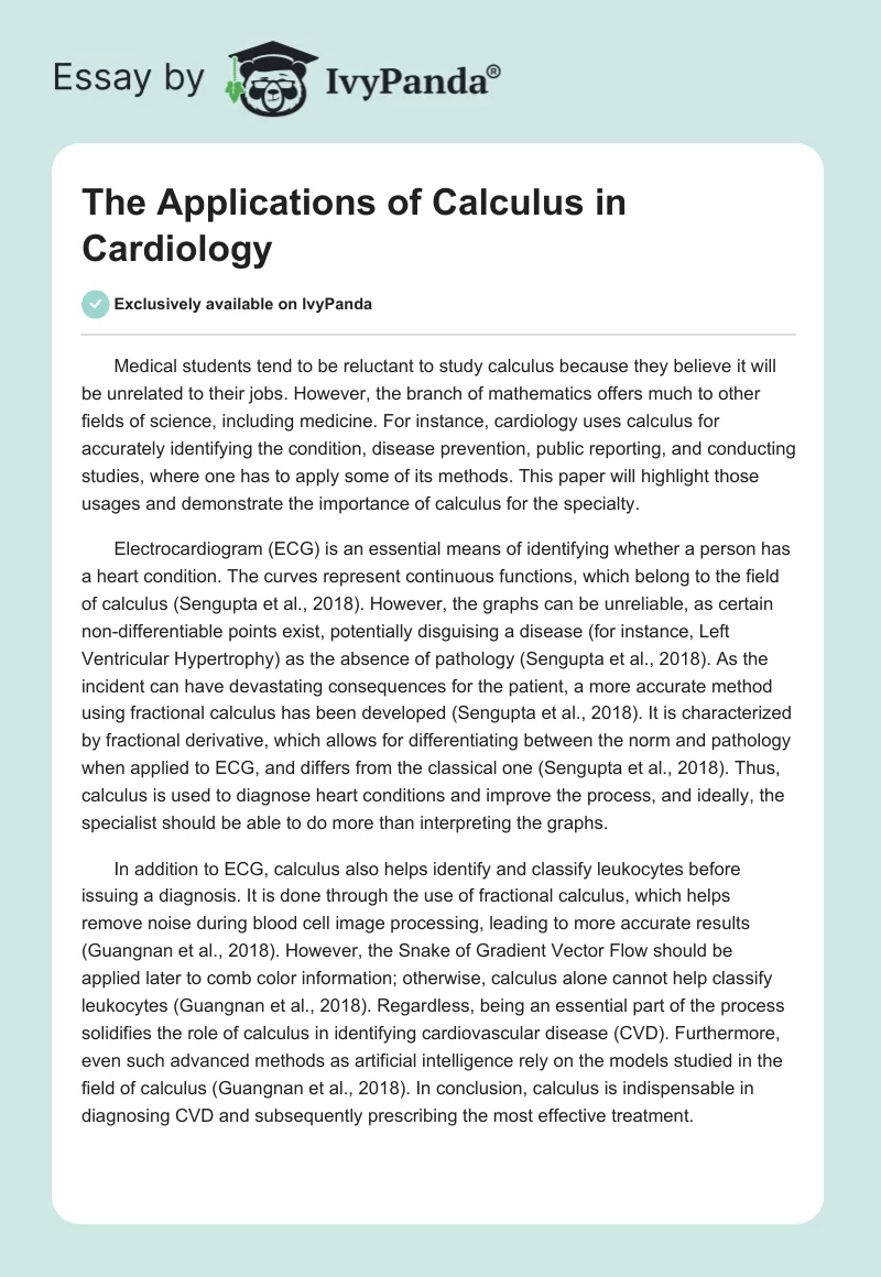 The Applications of Calculus in Cardiology. Page 1