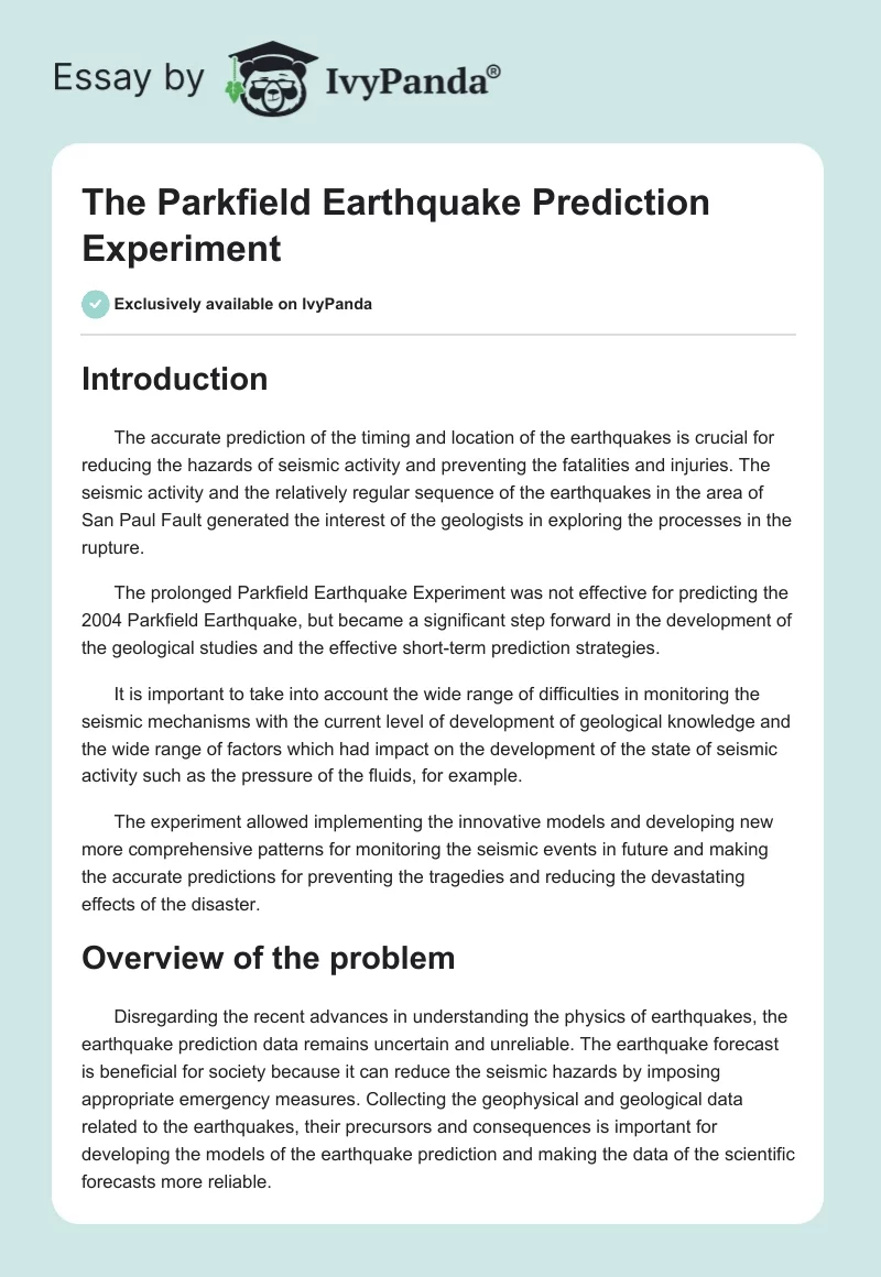 The Parkfield Earthquake Prediction Experiment. Page 1