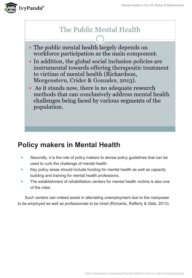 Mental Health in the US: Roles of Stakeholders. Page 3