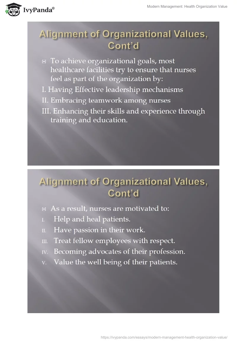Modern Management: Health Organization Value. Page 5