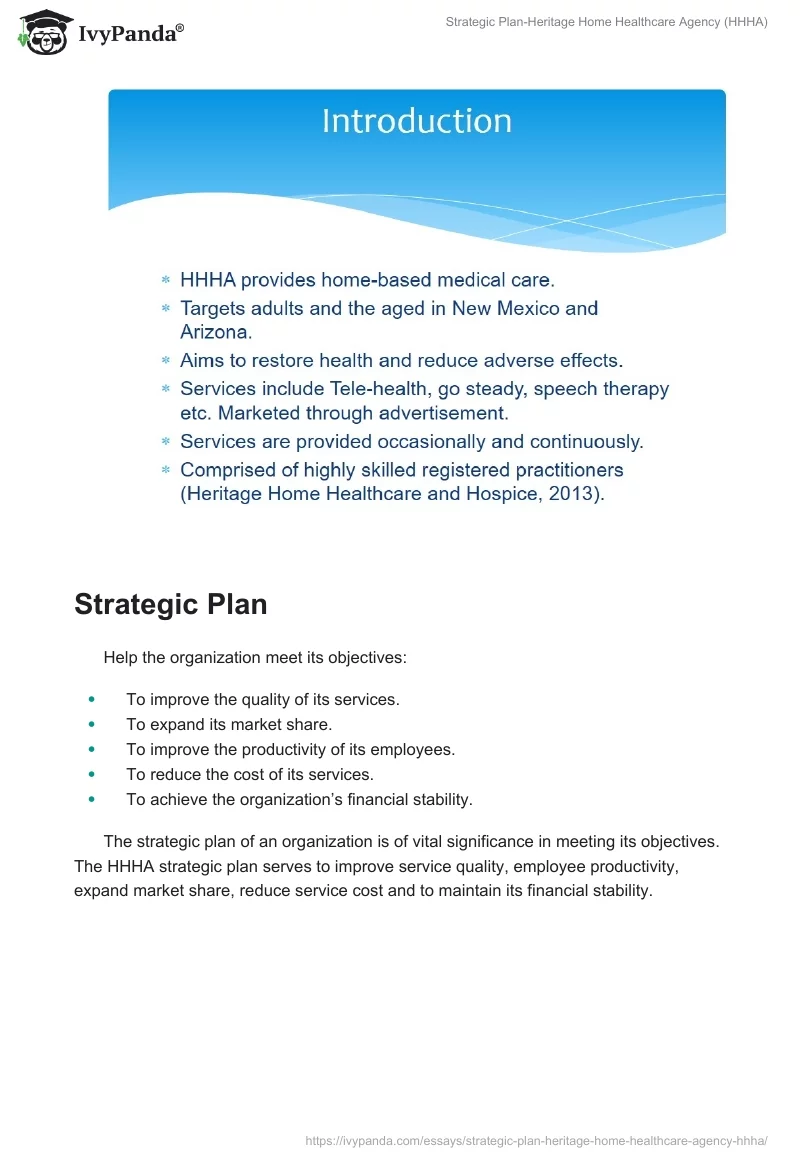 Strategic Plan-Heritage Home Healthcare Agency (HHHA). Page 2