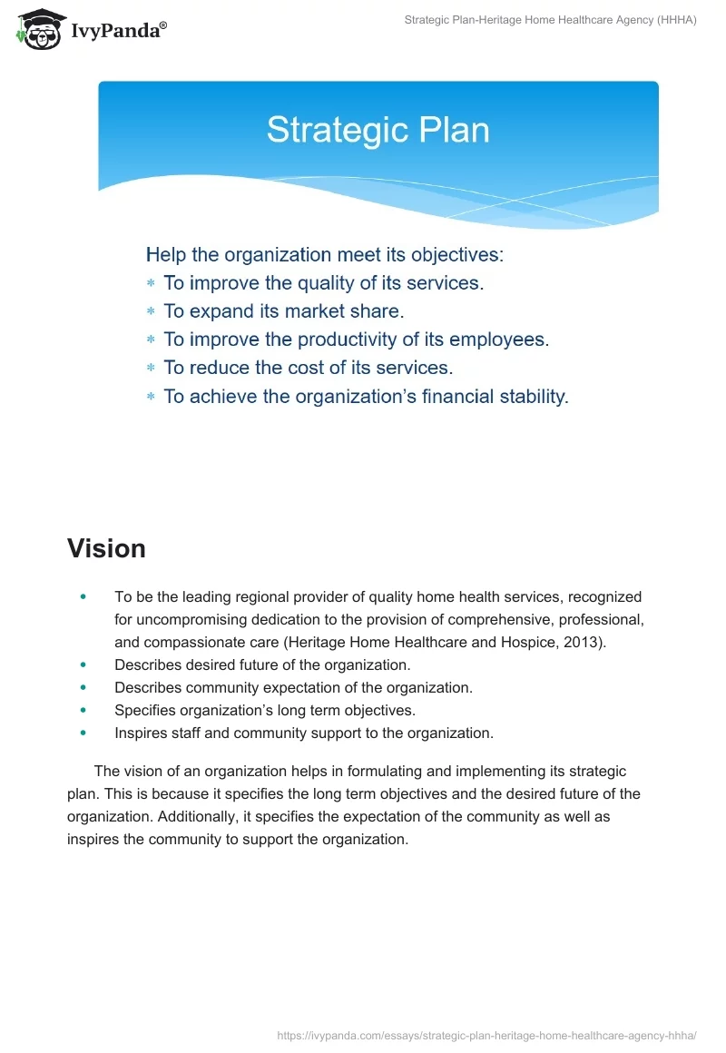 Strategic Plan-Heritage Home Healthcare Agency (HHHA). Page 3
