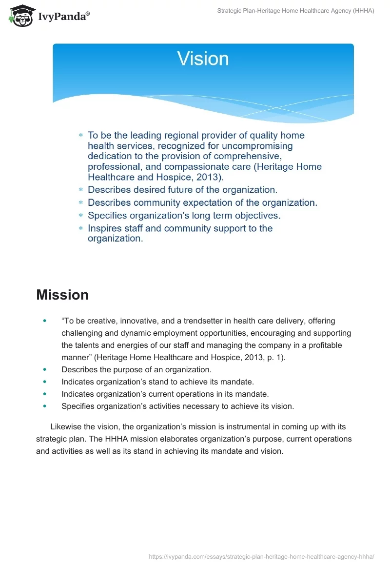 Strategic Plan-Heritage Home Healthcare Agency (HHHA). Page 4