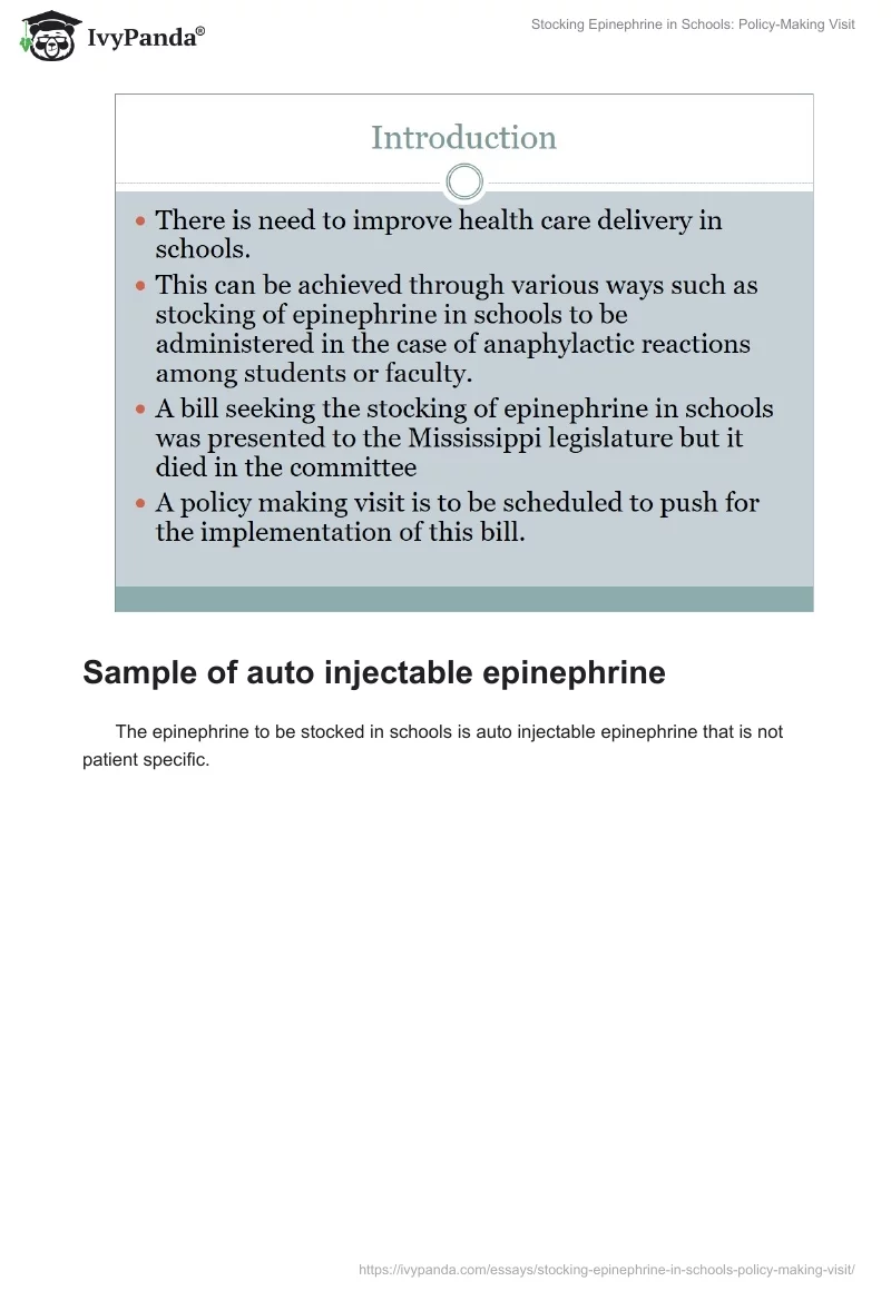 Stocking Epinephrine in Schools: Policy-Making Visit. Page 2