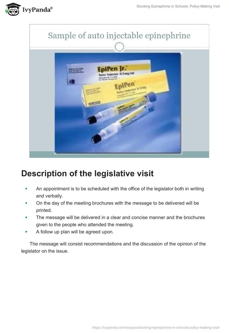 Stocking Epinephrine in Schools: Policy-Making Visit. Page 3