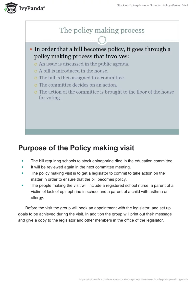 Stocking Epinephrine in Schools: Policy-Making Visit. Page 5