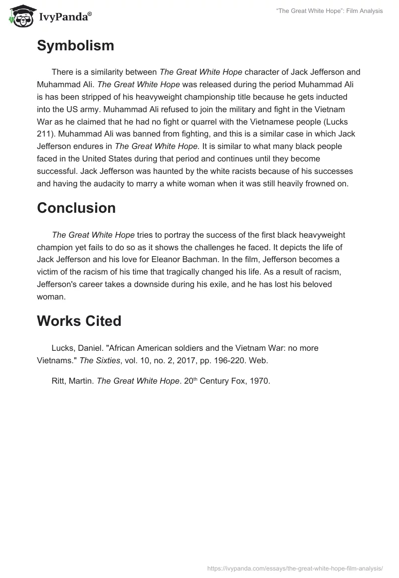 “The Great White Hope”: Film Analysis. Page 4