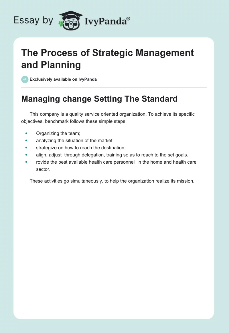 The Process of Strategic Management and Planning. Page 1