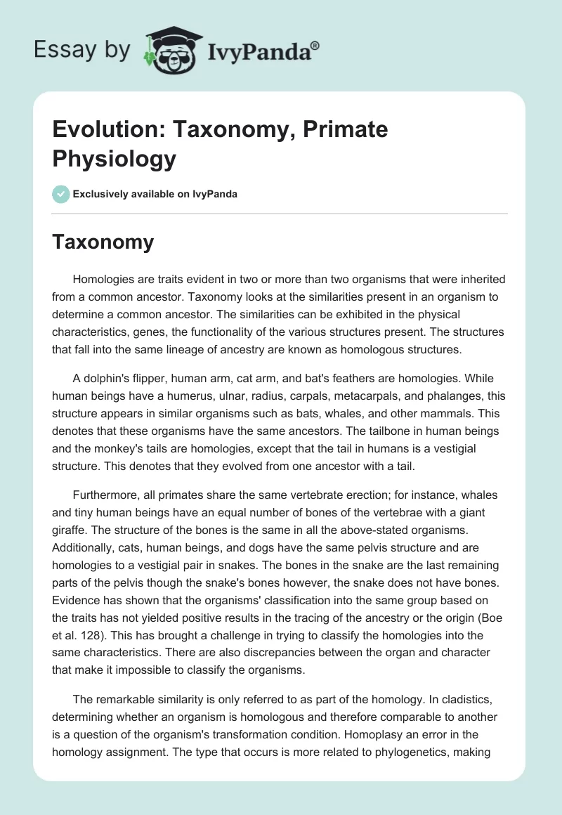 Evolution: Taxonomy, Primate Physiology. Page 1