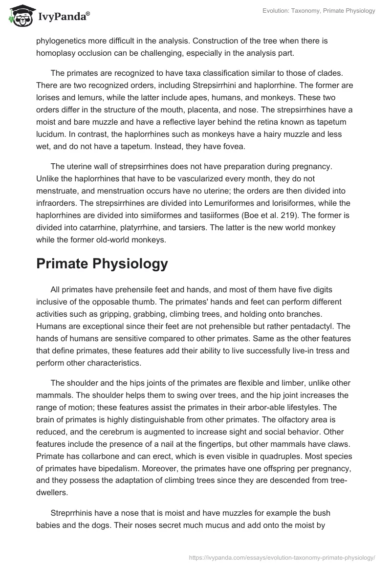 Evolution: Taxonomy, Primate Physiology. Page 2
