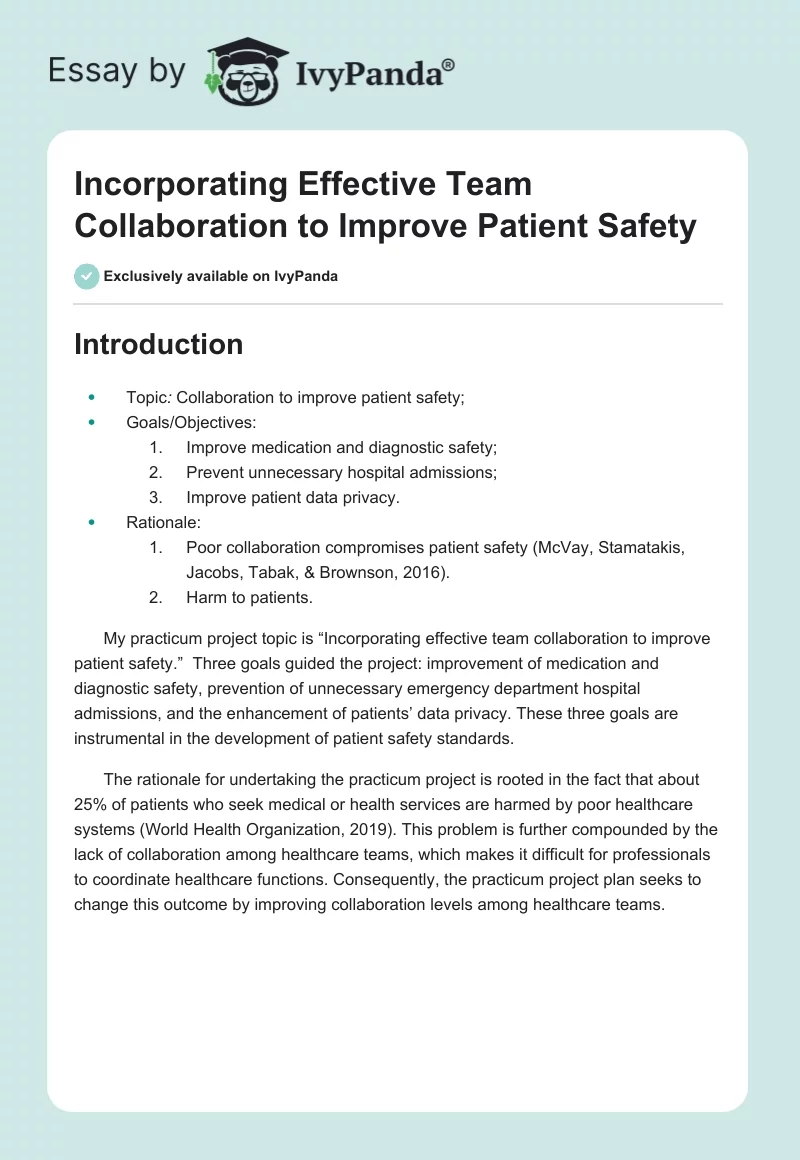 Incorporating Effective Team Collaboration to Improve Patient Safety. Page 1
