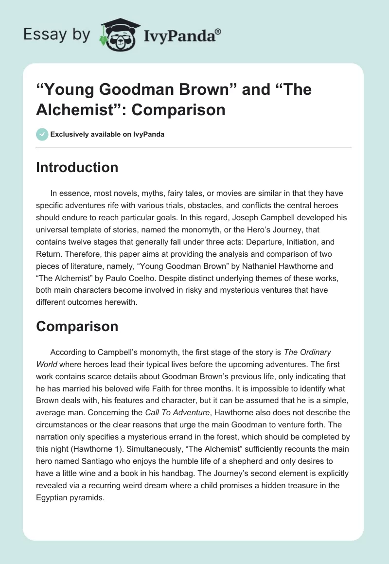 “Young Goodman Brown” and “The Alchemist”: Comparison. Page 1