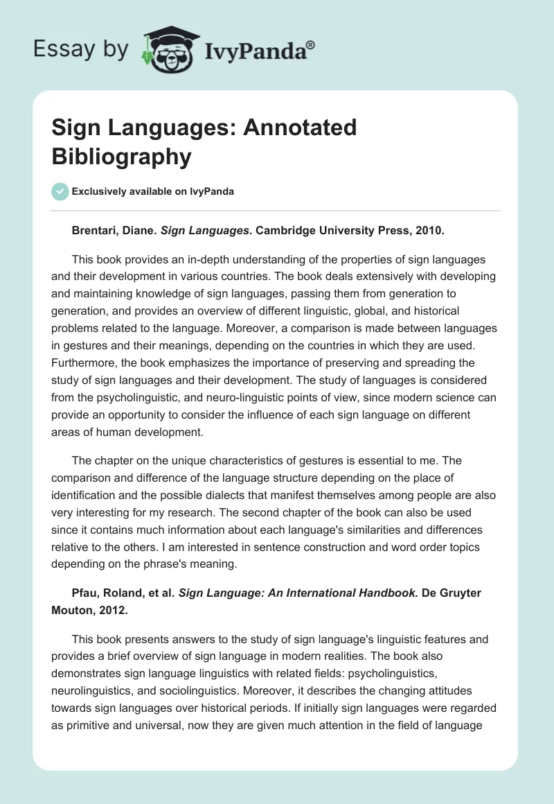 Sign Languages: Annotated Bibliography. Page 1