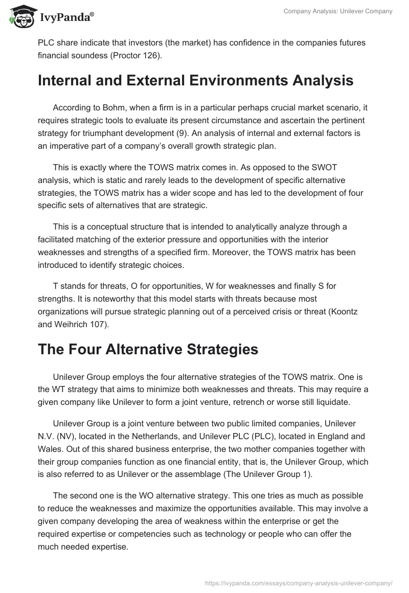 Company Analysis: Unilever Company. Page 3