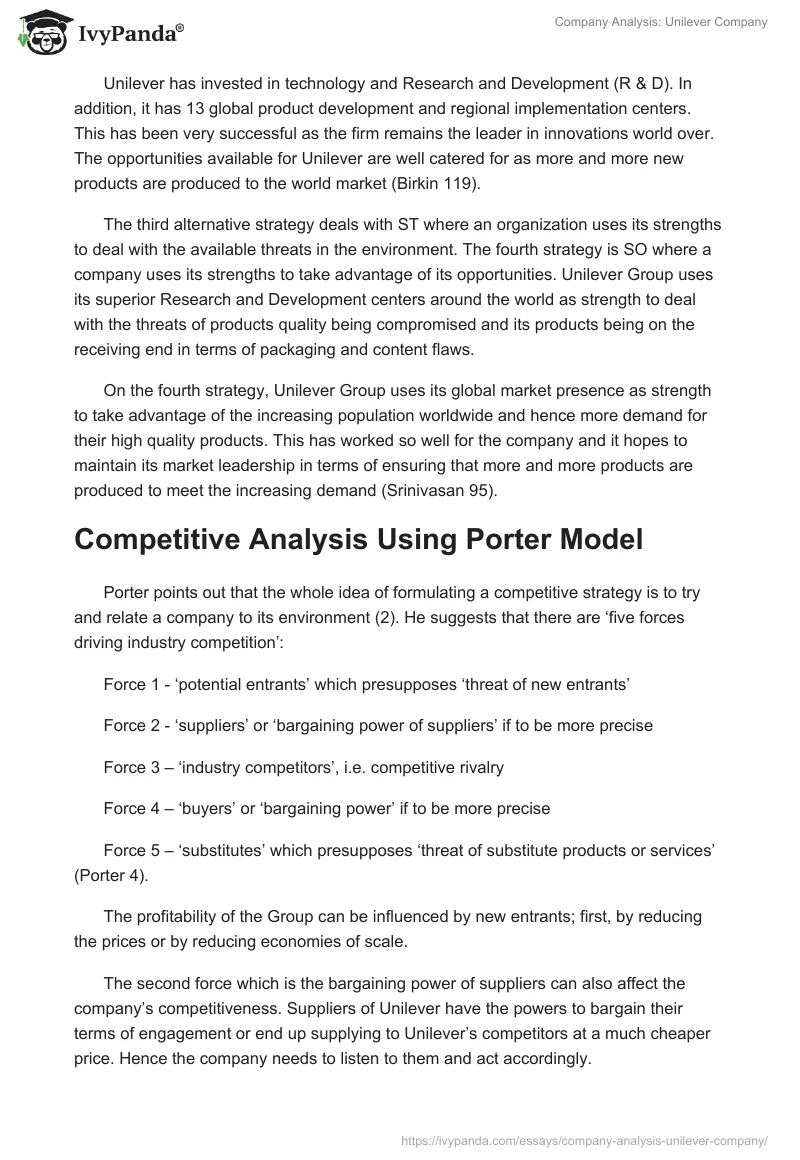 Company Analysis: Unilever Company. Page 4