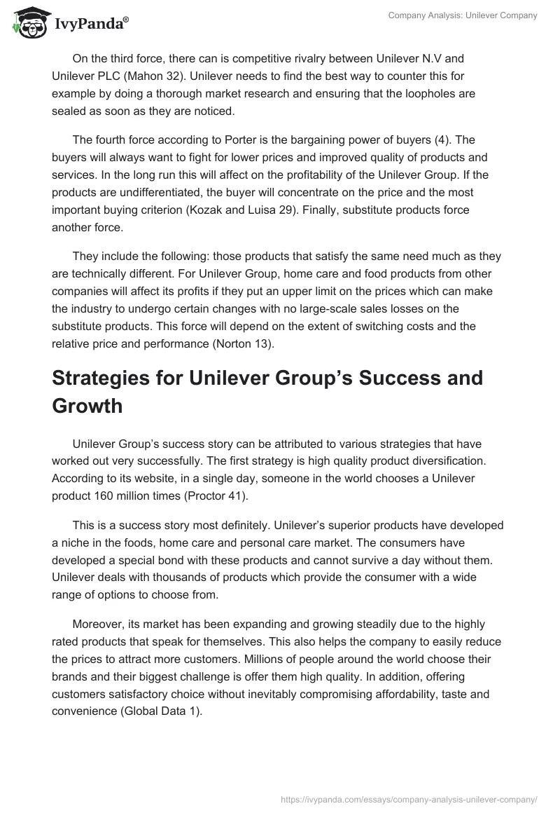 Company Analysis: Unilever Company. Page 5