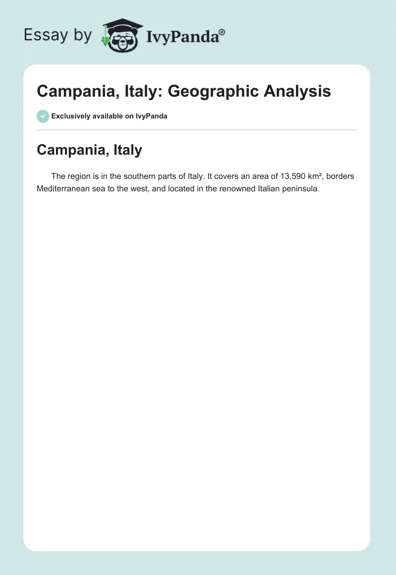 Campania, Italy: Geographic Analysis. Page 1
