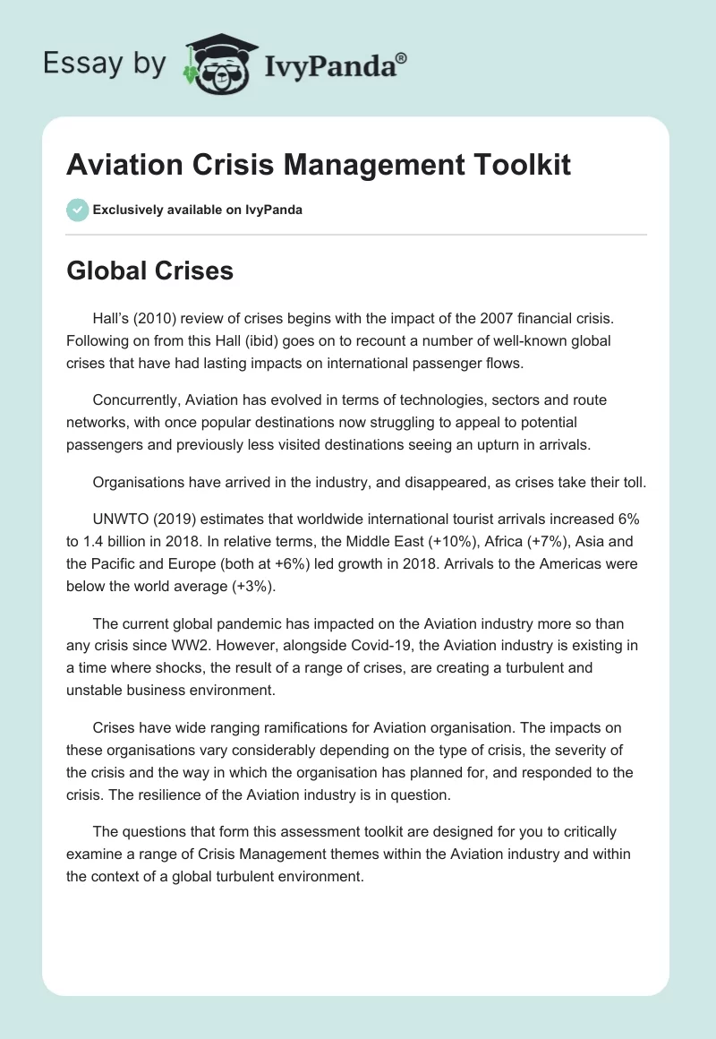 Aviation Crisis Management Toolkit. Page 1