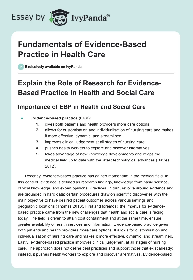 Fundamentals of Evidence-Based Practice in Health Care. Page 1