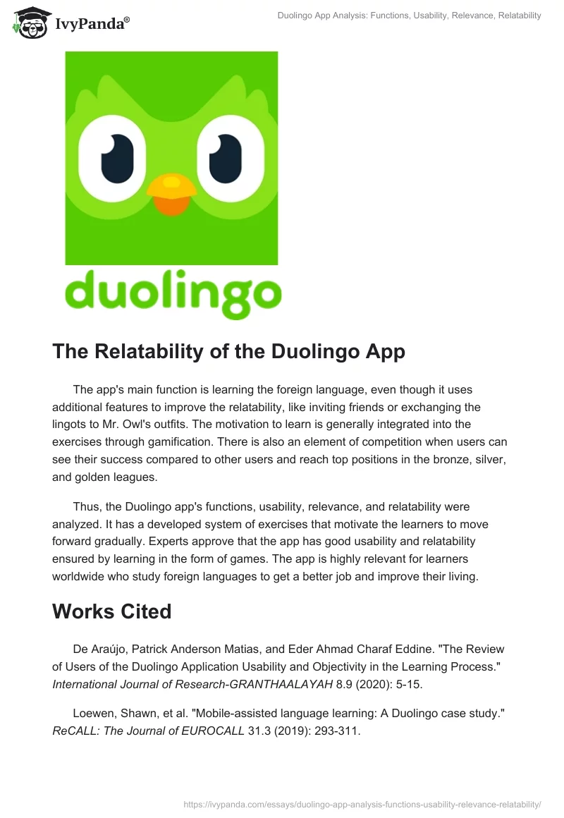 Duolingo App Analysis: Functions, Usability, Relevance, Relatability. Page 3