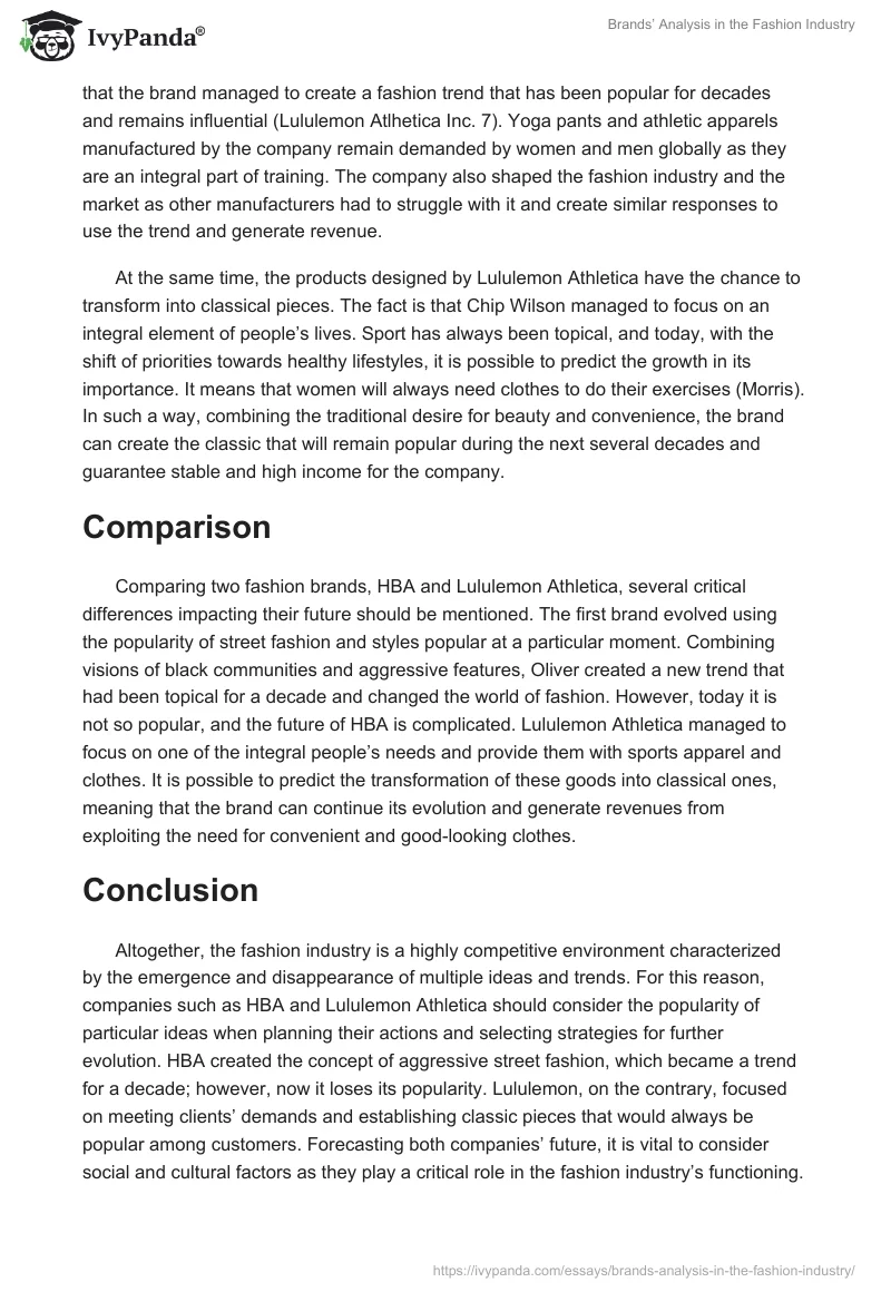 Brands’ Analysis in the Fashion Industry. Page 4