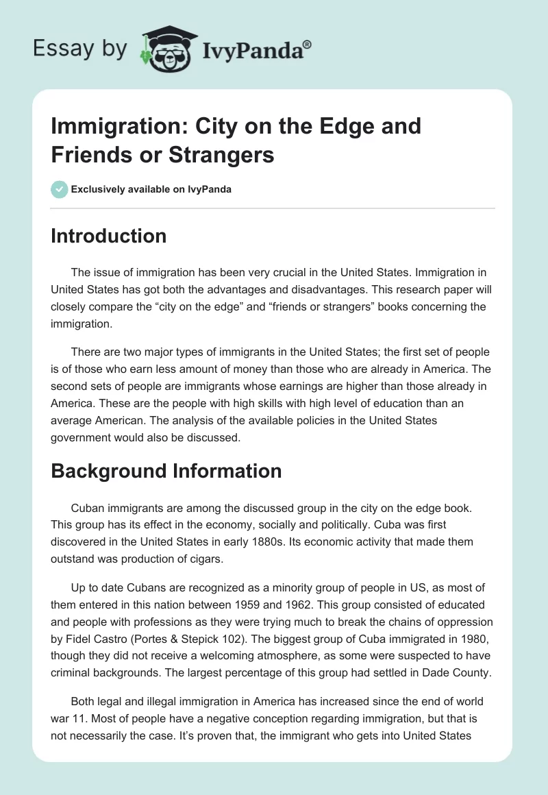 Immigration: "City on the Edge" and "Friends or Strangers". Page 1