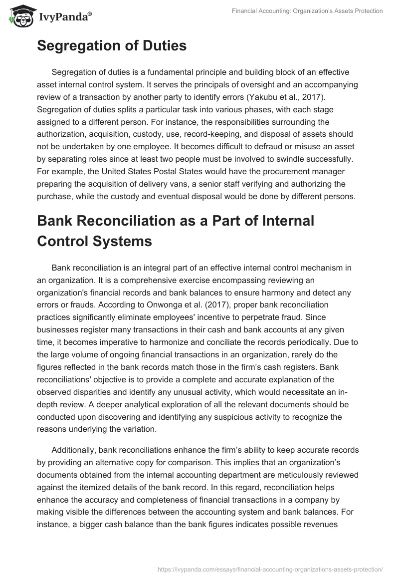 Financial Accounting: Organization’s Assets Protection. Page 3