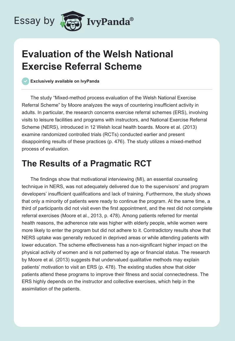 Evaluation of the Welsh National Exercise Referral Scheme. Page 1