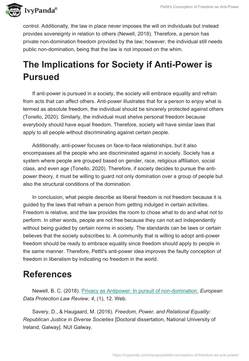 Pettit's Conception of Freedom as Anti-Power. Page 3