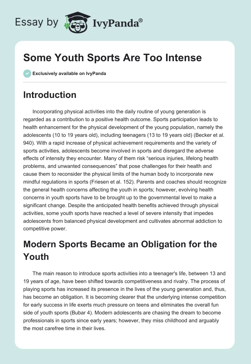 Some Youth Sports Are Too Intense. Page 1