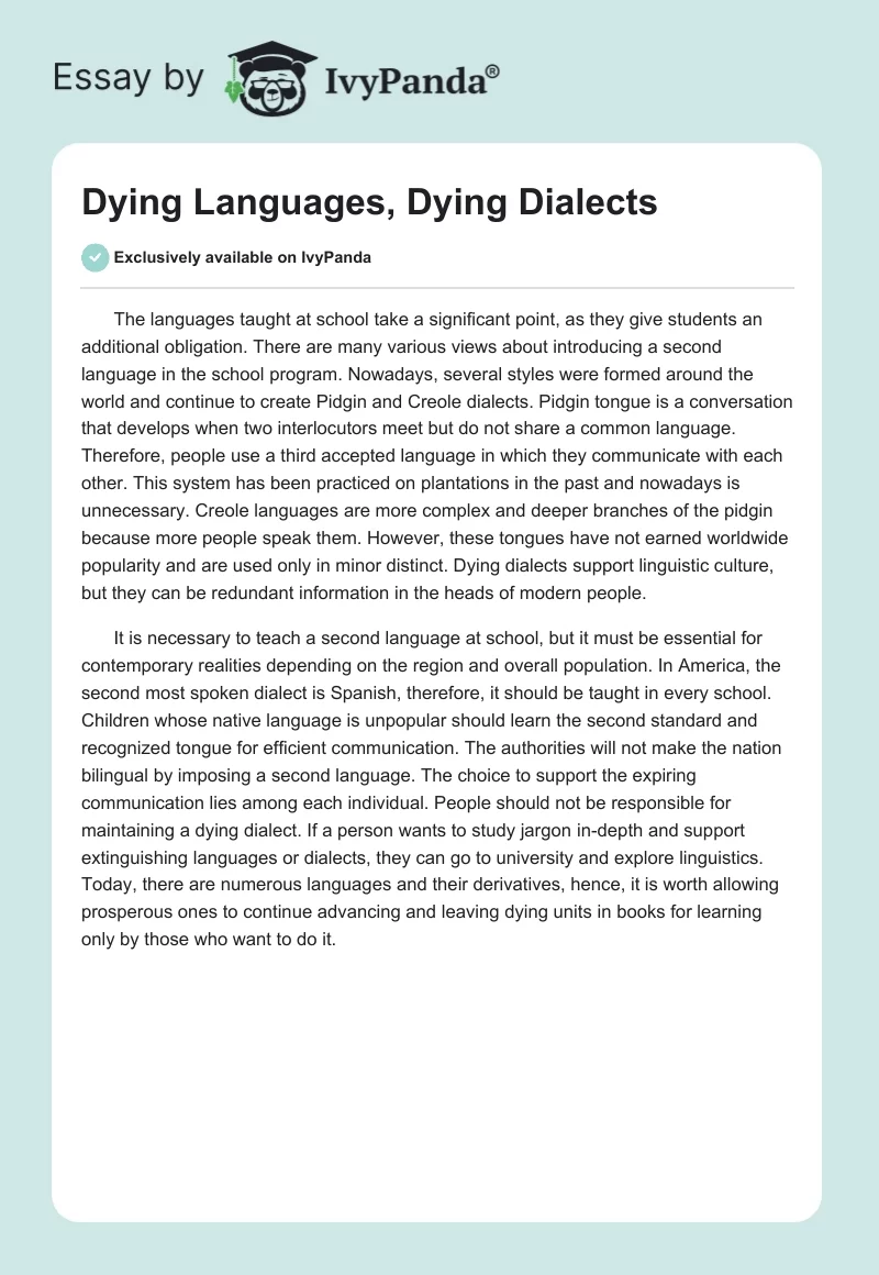 Dying Languages, Dying Dialects. Page 1