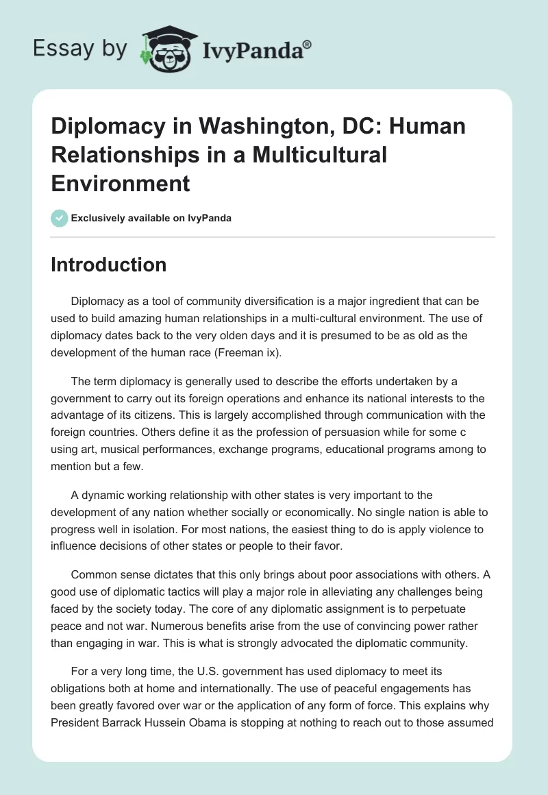 Diplomacy in Washington, DC: Human Relationships in a Multicultural Environment. Page 1