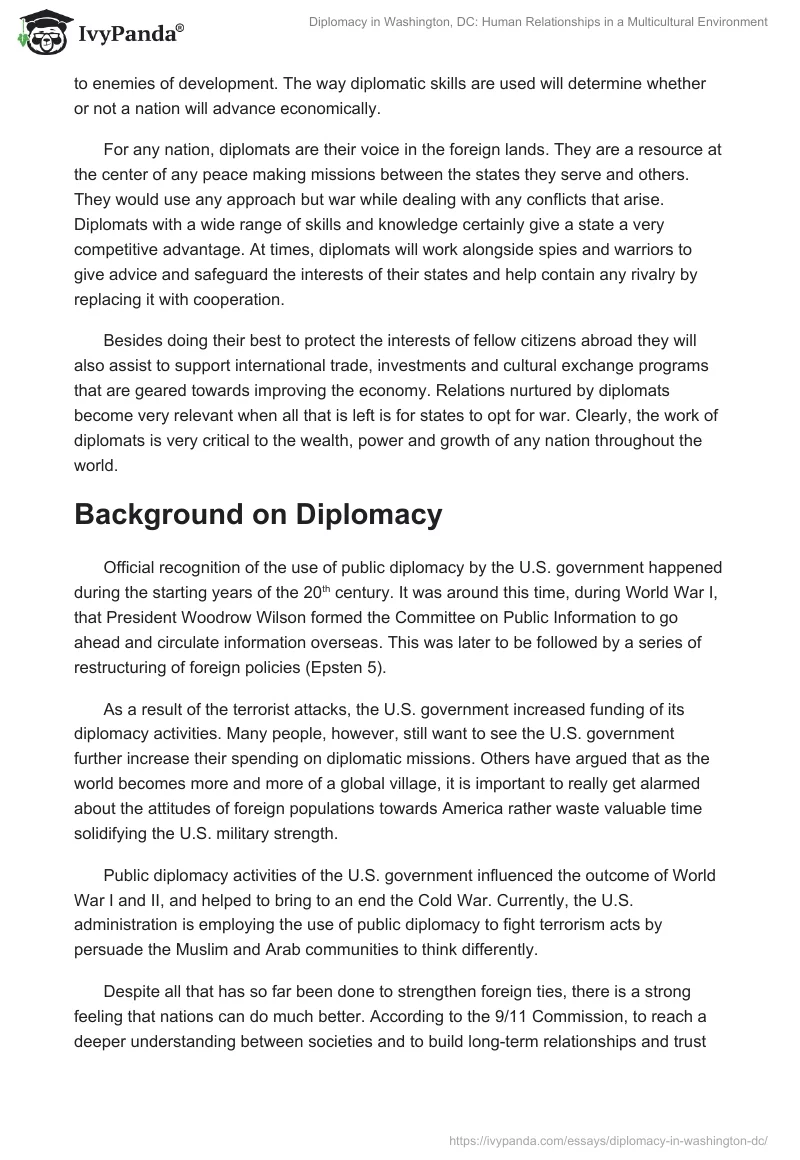 Diplomacy in Washington, DC: Human Relationships in a Multicultural Environment. Page 2