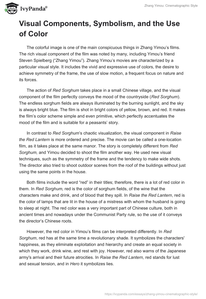 Zhang Yimou: Cinematographic Style. Page 3